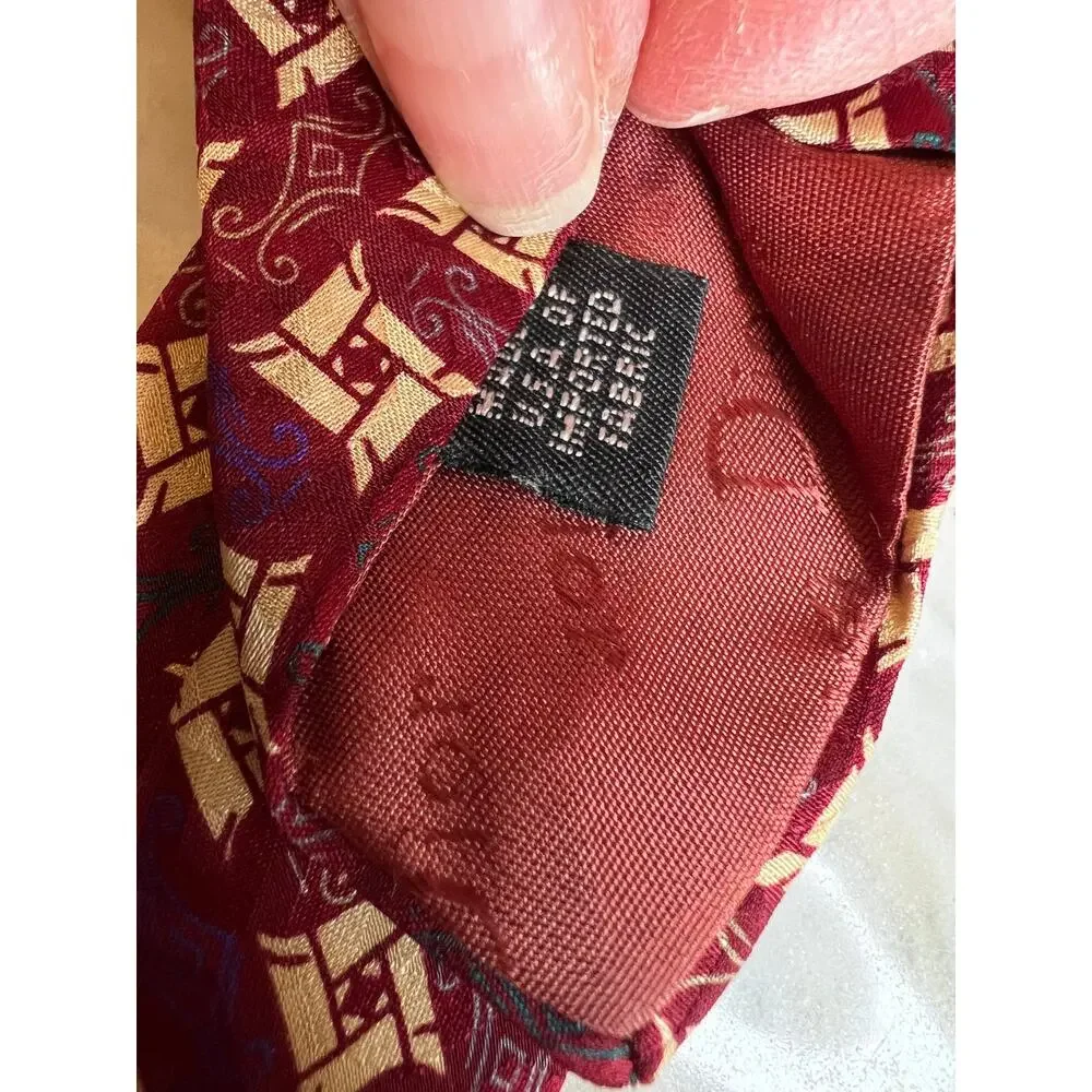 Vintage Christian Dior Wide Silk Tie Classic Maroon Print